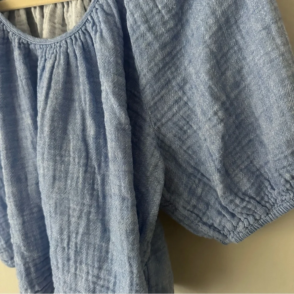 J.Crew Swingy puff-sleeve top in cotton-linen blend gauze Small